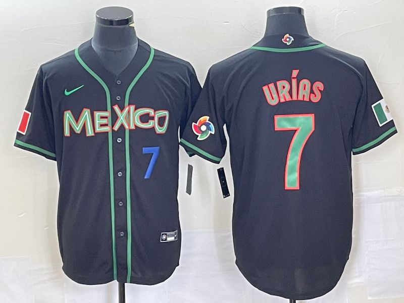 Men 2023 World Cub Mexico #7 Urias Black green Nike MLB Jersey3